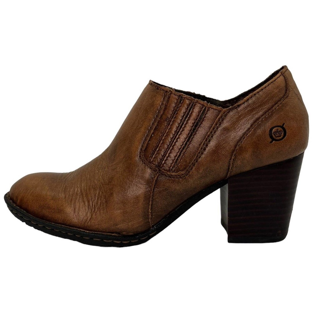 Born Breckin Ankle Pump Leather Block Heel Opanka Marrone Brown 9